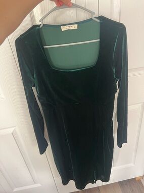 Maternity Velvet Long Sleeve Scoop Neck Dress in Emerald Green by Hello Miz